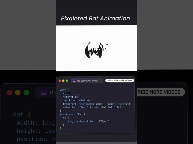 Pixaleted bat animation animeted wepsite html CSS JavaScript learn html CSS JavaScript project