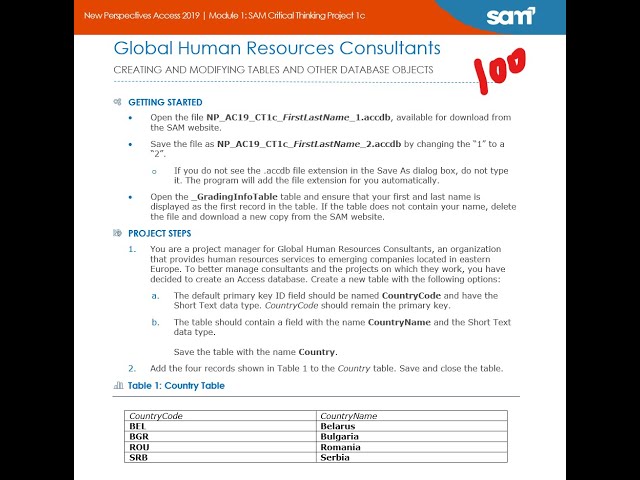 New Perspectives Access 2019 | Module 1: SAM Critical Thinking Project 1c