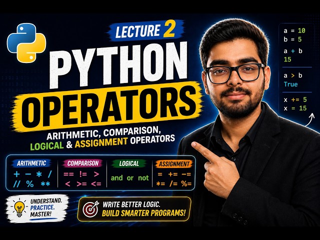 Python Operators Explained | Arithmetic, Comparison, Logical & Assignment Operators | Lecture 2