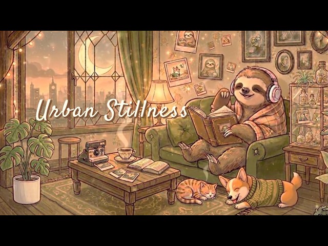 Urban Stillness – Soft Night City Lights & Lofi Jazz 🦥 Relaxing Late Night BGM/Cute & Cozy Sloth BG