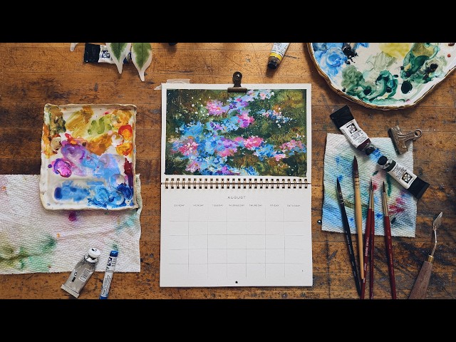 Learn How To Paint an Atmospheric Landscape Inspired by Monet | August Watercolor Calendar Spread