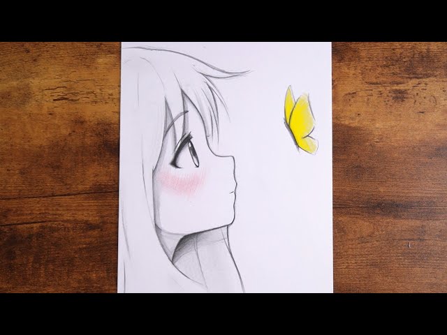 How to Draw an Anime Girl with a Butterfly EASY | Sketch Drawing 