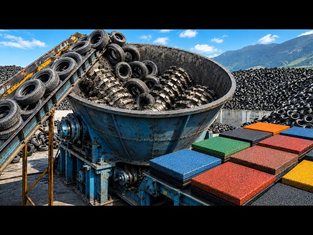 Inside the Factory Turning Millions of Old Tires into Durable Rubber Paving Tiles | Full Process