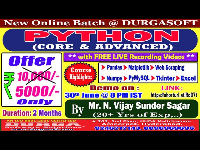 PYTHON (CORE & ADVANCED) Online Training @ DURGASOFT