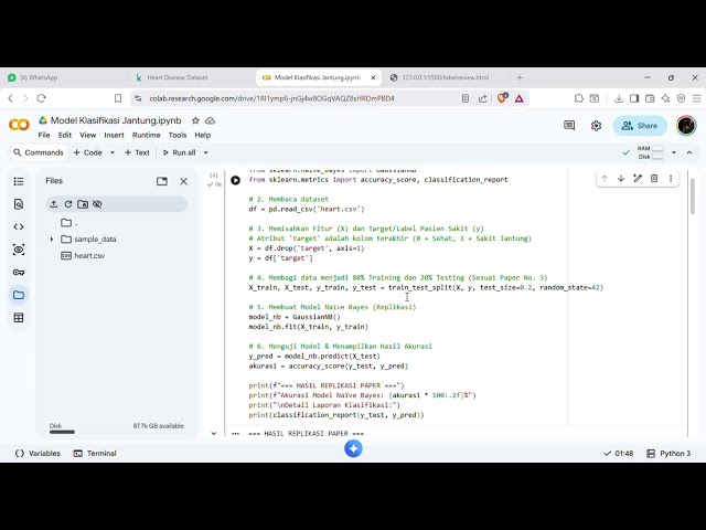 Prediksi Penyakit Jantung dengan Naive Bayes & Random Forest (Python Google Colab