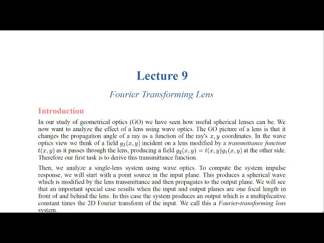 MOp Lecture 09 Fourier Transforming Lens