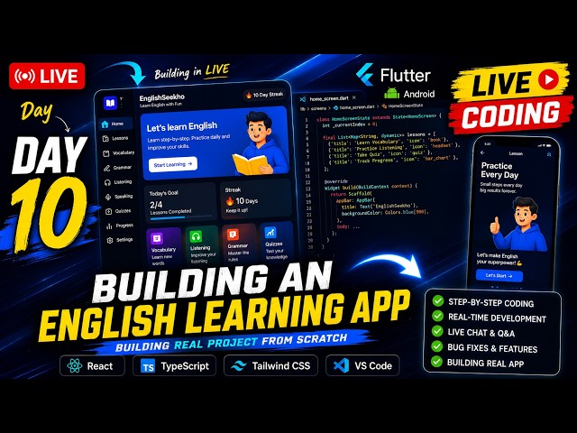 🔥 Day 10 LIVE Coding | Building an English Learning App from Scratch | Flutter Project