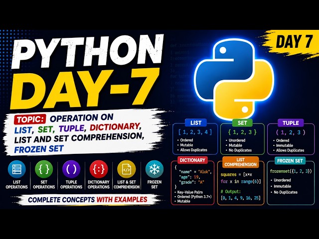 Python Day 7 🔥 | List, Tuple, Set, Dictionary, Comprehension & Frozen Set | Python for Beginners