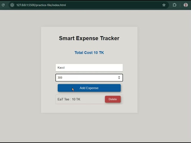 Day 22 Of My Full Stack Web Developer JourneyToday I make Expense tracker app JavaScript,