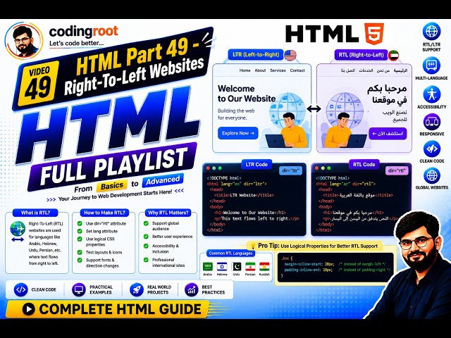 Complete HTML Tutorials for Beginners | Part 49 Right-To-Left Websites in HTML | #html #Codingroot