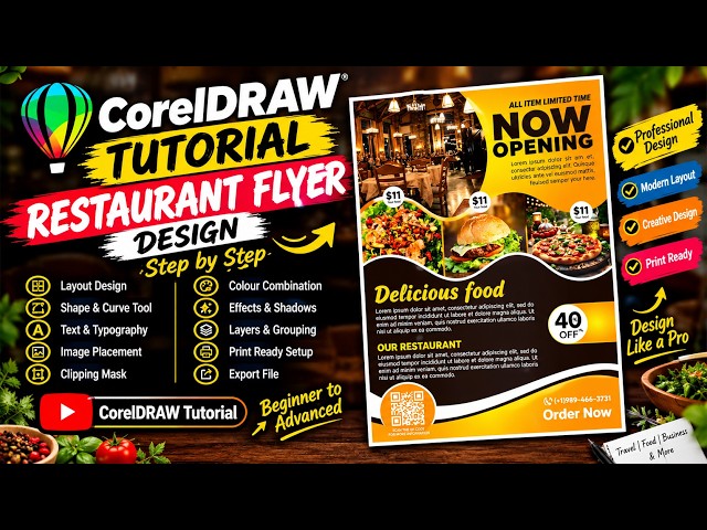 Restaurant Flyer Design in CorelDRAW | New Opening Food Flyer Tutorial | Step by Step
