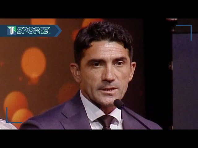 Antonio Naelson Sinha cries during his induction into the Hall of Fame for his brilliant career w...