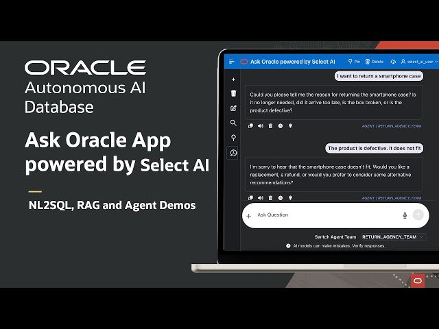 Short demo Ask Oracle App powered by Select AI - NL2SQL, RAG and Agent