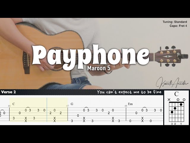 Payphone - Maroon 5 | Fingerstyle Guitar | TAB + Chords + Lyrics