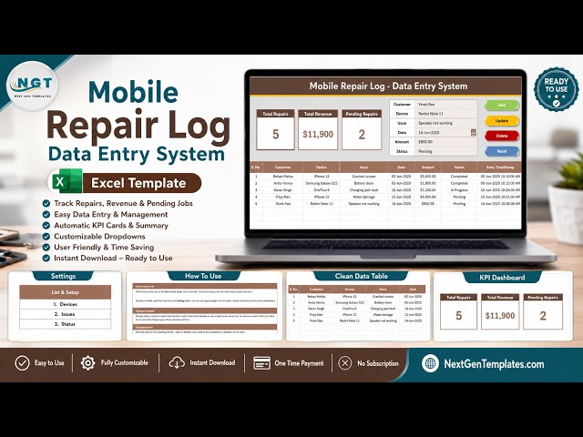 Mobile Repair Log Data Entry System in Excel