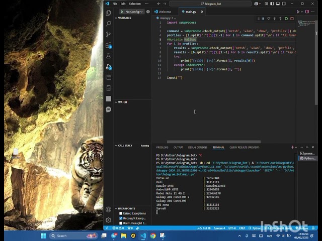 WiFi parollarni ochish python dasturlash tili yordamida https://t.me/kampyuter_darslari_bilimuz_02