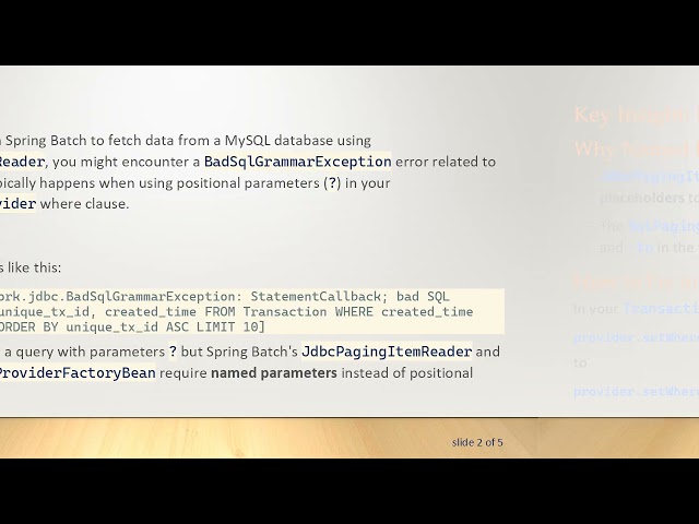 Fixing BadSqlGrammarException in Spring Batch with JdbcPagingItemReader and Named Parameters