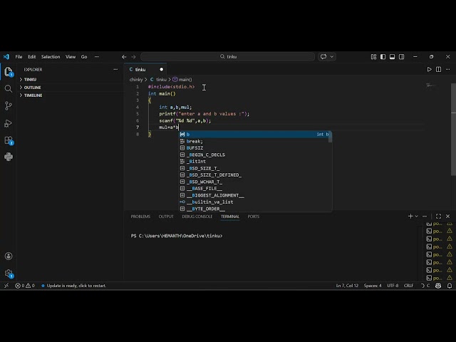 Coding C language in vs code
