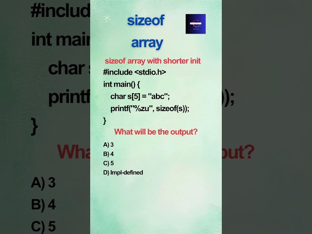 🔥Size of Array🔥 | MCQ Questions & Answers | C Programming Interview Preparation #shortsfeed #shorts