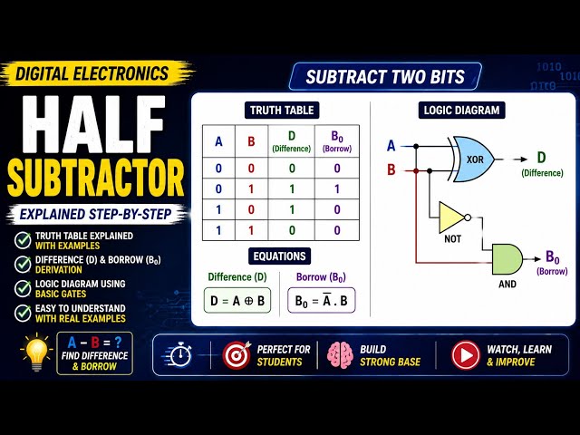 Half Subtractor Explained | Difference & Borrow | Digital Electronics | Hindi