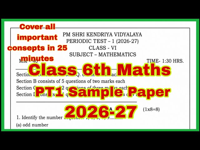KVS Class 6 Maths PT-1 Sample Paper 2026-27 | Cover All Important Concepts | CBSE | By KV Teacher