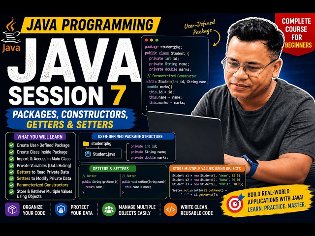 Java Session 7 | Constructors, Getters & Setters Explained with User-Defined Packages