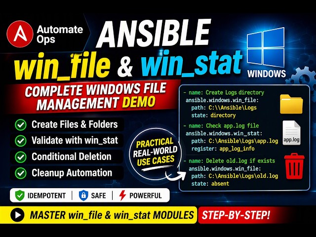 Ansible win_file & win_stat Tutorial | Complete Windows File Management Demo (Step-by-Step)