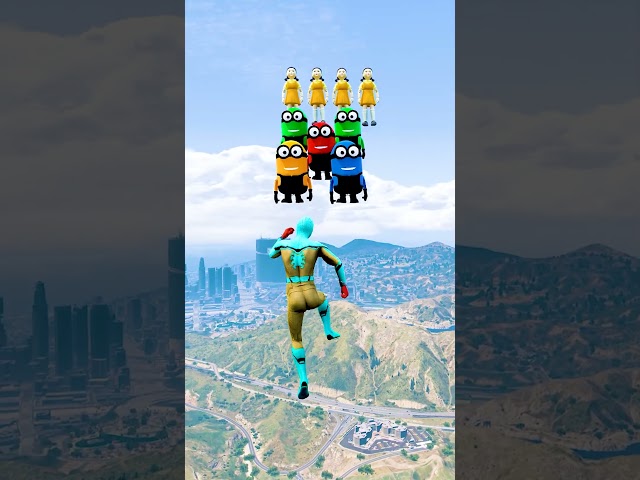 GTA 5 Epic Ragdolls | Green Spider Man vs King Kong & SQUID GIRL Jump Fails EP #shorts #gta5