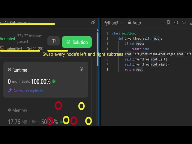 Leetcode 226.  Invert Binary Tree 👈🏼👉🏼 Swap Left, Right — Recursive Delight! ⚡