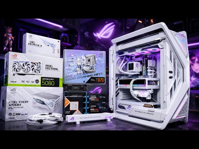 $5000+ Ultimate White Gaming PC Build 🔥 ASUS ROG RTX 5080 & RYZEN 7 9850X3D |  ROG Hyperion GR701
