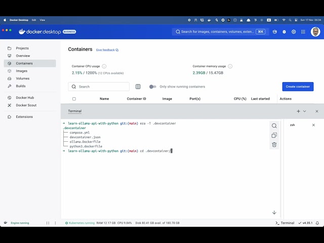 Using the Terminal in docker Desktop
