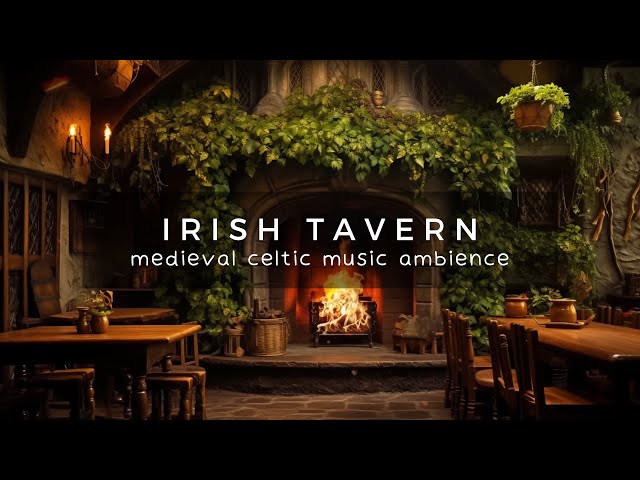 Medieval Irish Tavern While Celtic Travelling Band Plays Ambience 🔥🎶 Crackling Fireplace & Chatter