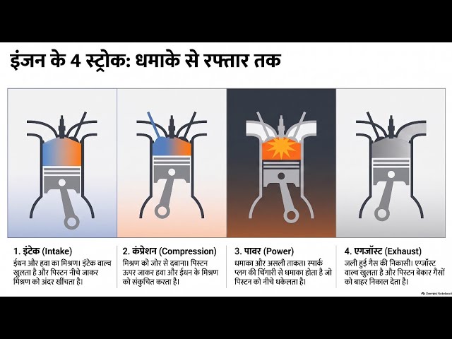गाड़ी का इंजन कैसे चलता है? | 4 Stroke Petrol Engine Working Animation @GyanVigyan-w1s 
