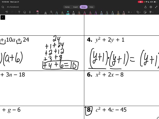 Math 2 Unit 2 Lesson 6: Factoring Trinomials with a=1