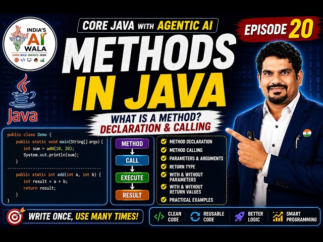 Methods in Java | Method Declaration & Calling | Core Java with Agentic AI | Episode 20
