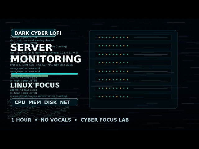 Dark Cyber Lofi for Linux Server Monitoring | 1 Hour Focus Music