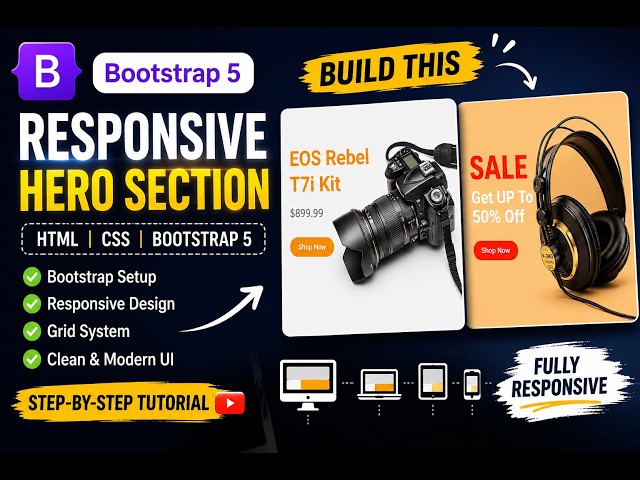 Bootstrap 5 Responsive Hero Section Tutorial | HTML CSS Bootstrap Beginner Project 🔥