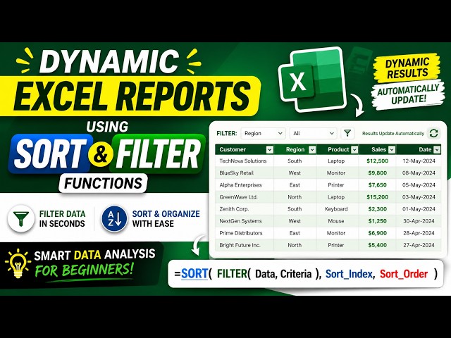 Dynamic Excel Reports Using SORT & FILTER Functions | Smart Data Analysis for Beginners