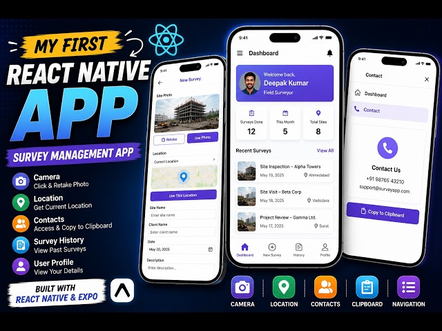 My First React Native App 🚀 | Survey Management App with Camera, GPS, Clipboard & Contacts