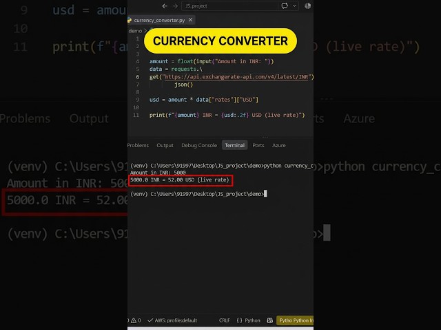 Python Real-Time Currency Converter | Python Mini Project Series - Project 37 📈🔥