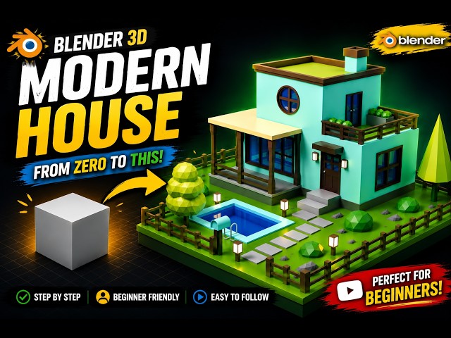 Blender 3D Low Poly Modern House Tutorial | Step by Step for Beginners
