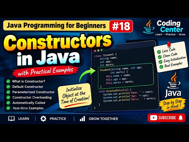 Constructors in Java in Hindi | Default & Parameterized Constructor with Examples | Java Course #18
