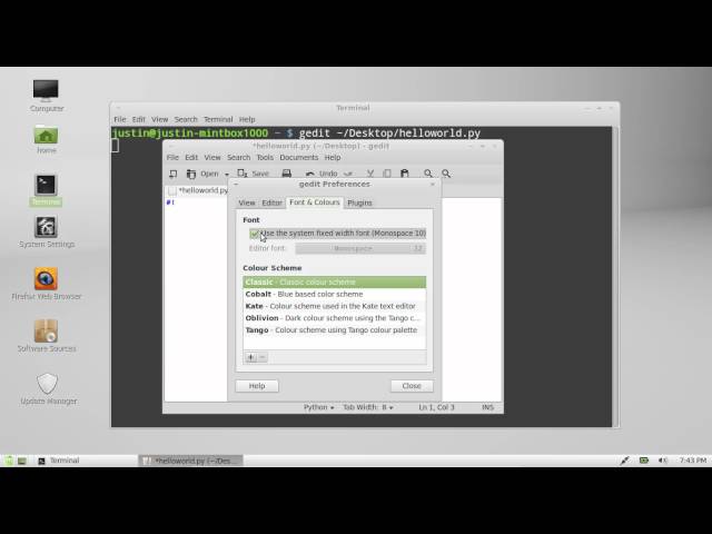 create python hello world program in linux mint 13