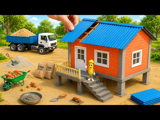 DIY Mini Tractor Builds Elevated Brick House Using Concrete Columns | Science Project