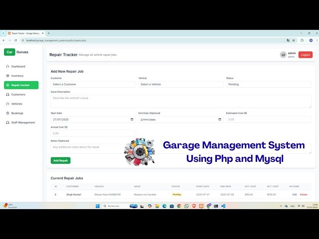 Garage Management System Using Php and MySQL With Source code 