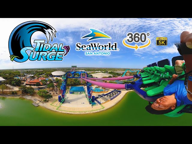 VR 360 5K Tidal Surge On Ride and Off Ride POV SeaWorld San Antonio 2022 04 10