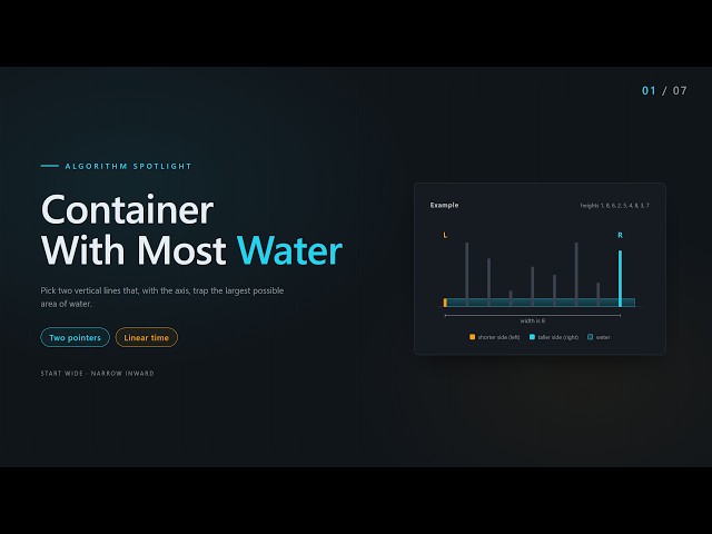 P11 Container With Most Water — Two Pointers, Fully Visualized (O(n) beats O(n²))