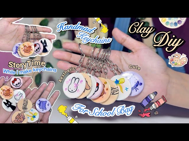 How I made handmade keychains for my school bag | DIY Clay keychains | StoryTime while I paint ✨#art