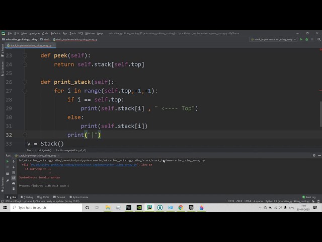 Array implementation of stack using python