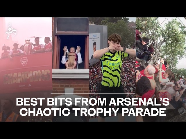 Falling trees, rooftop dancing, streets painted red: Best clips from Arsenal's trophy parade